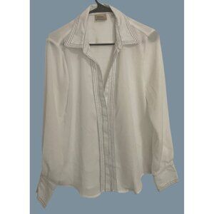 Elie Tahari Sheer White Long Sleeve Button-Up Shirt M Classic Timeless Simplicit